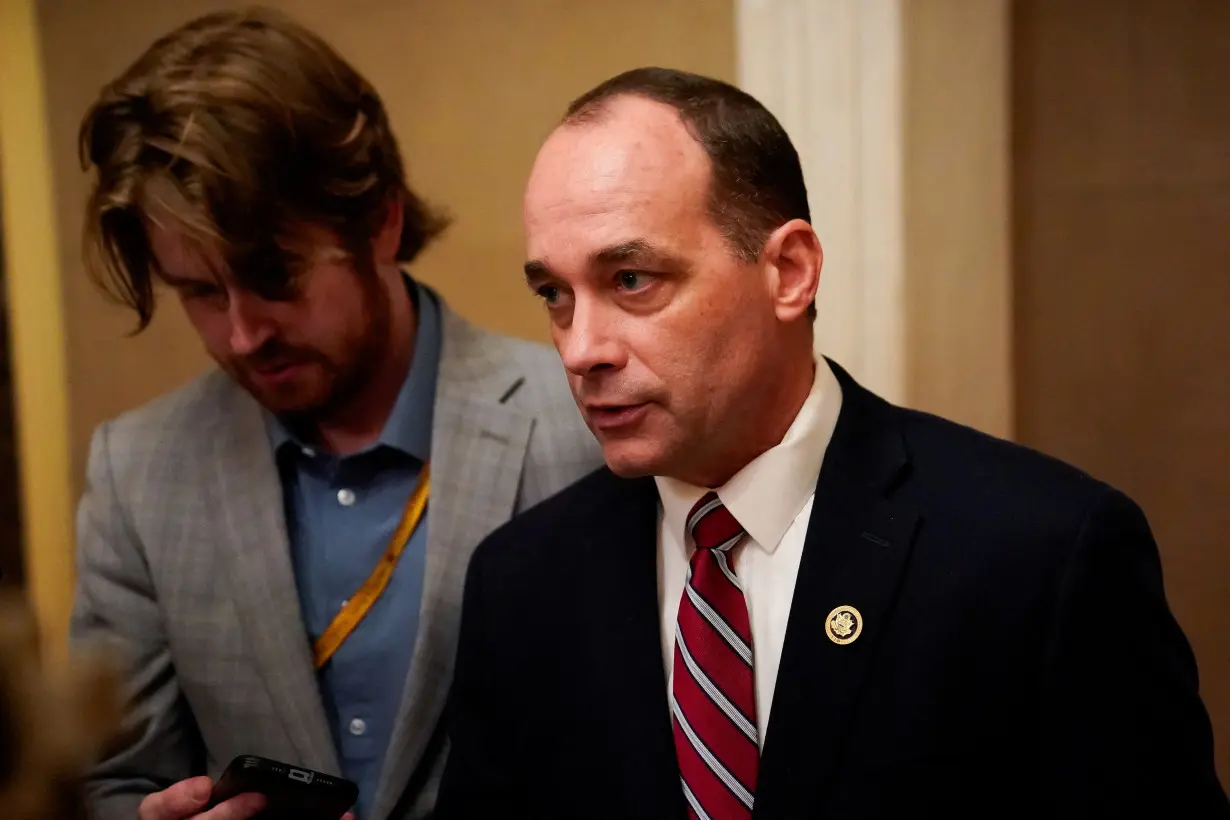 FILE PHOTO: U.S. Representative Bob Good (R-VA), chair of the Freedom Caucus, speaks to reporters before attending a meeting in the offices of U.S. Speaker of the House Mike Johnson (R-LA) in Washington