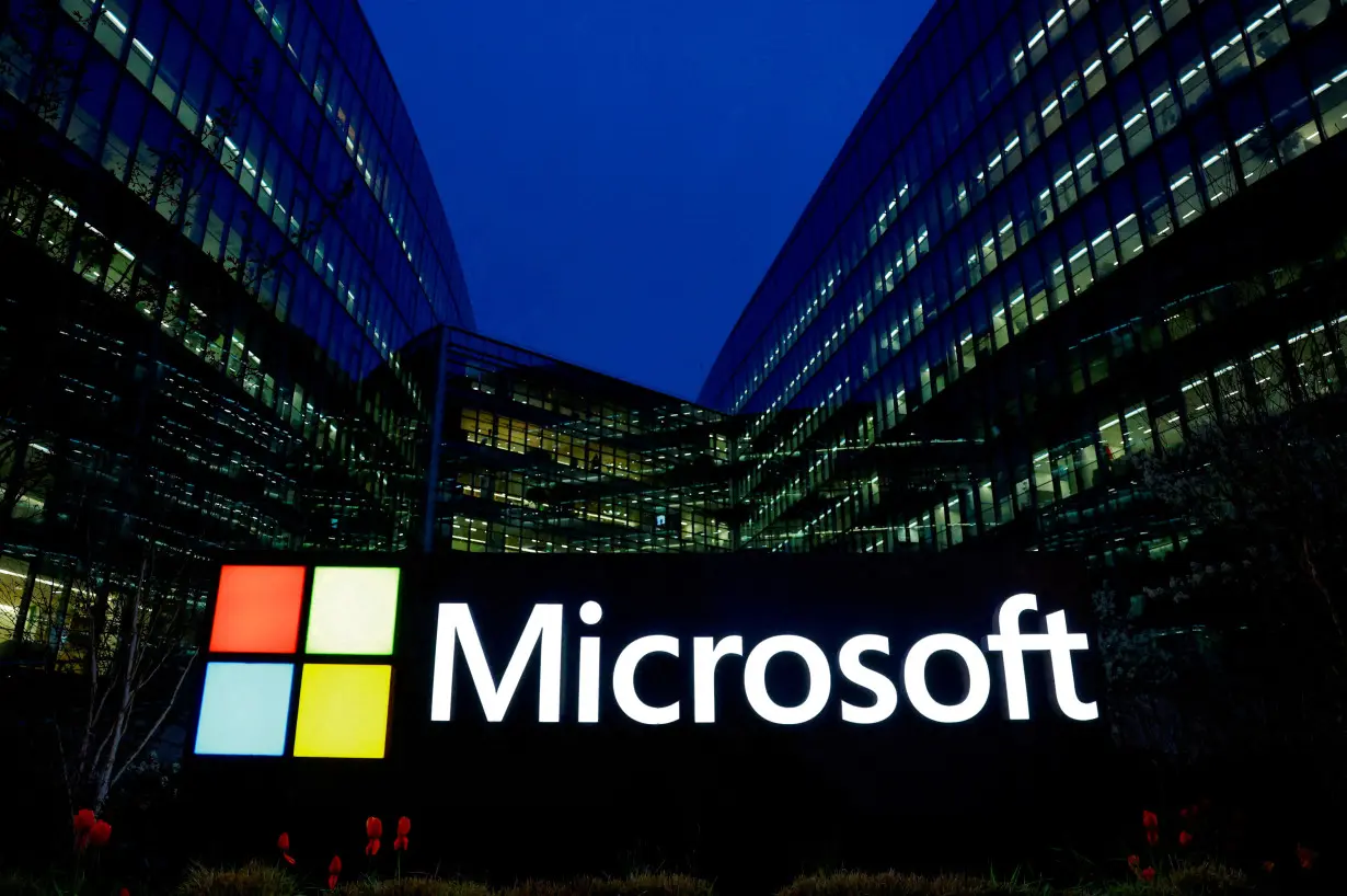 FILE PHOTO: A Microsoft logo is seen in Issy-les-Moulineaux near Paris