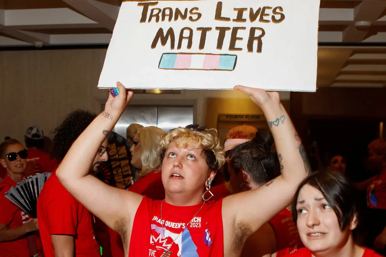 FILE PHOTO: Supporters of the drag community protest against Florida's 'Protection of Children' bill which would ban children at live adult performances, at the state capitol in Tallahassee, Florida