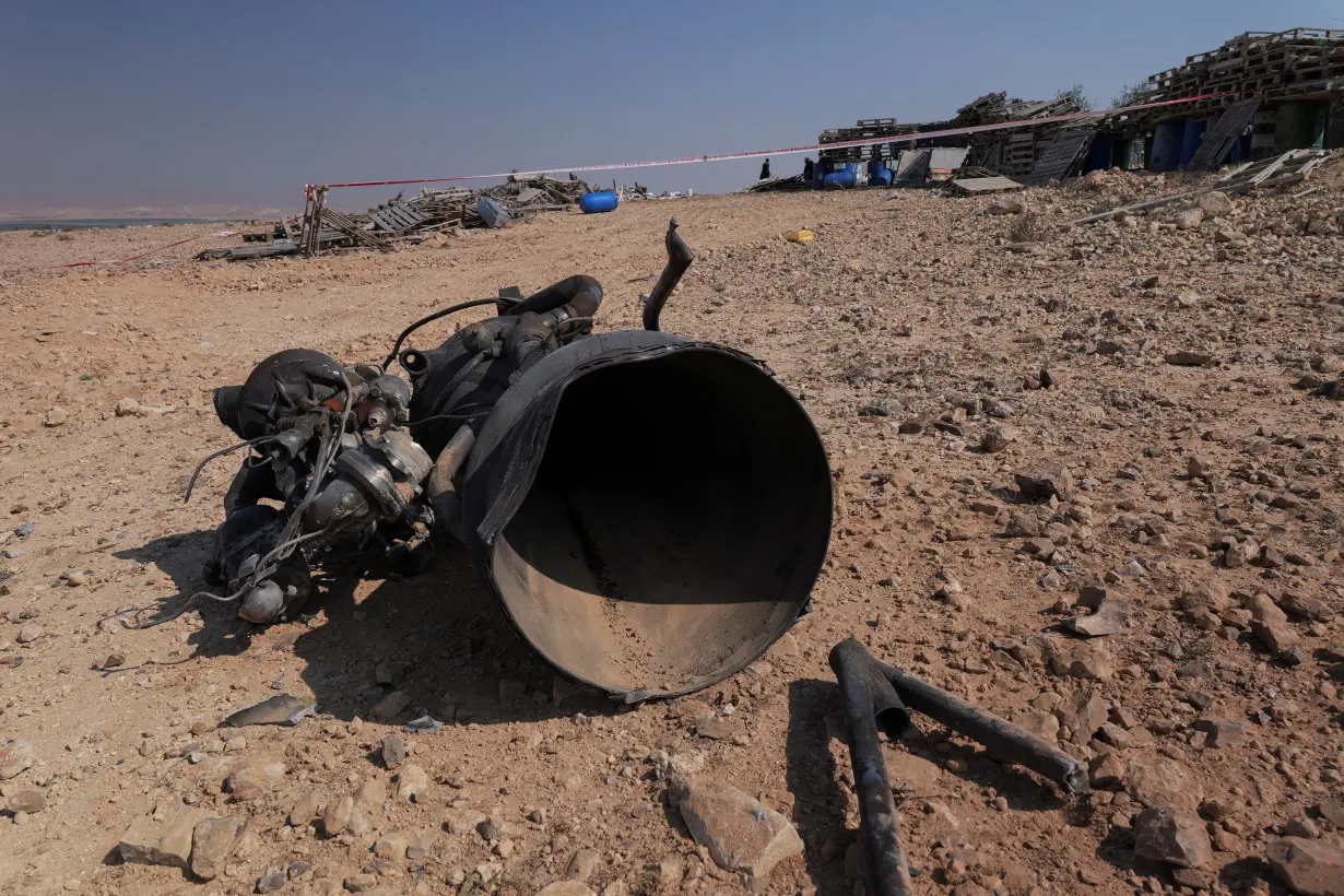 FILE PHOTO: The remains of a rocket booster that, according to Israeli authorities critically injured a 7-year-old girl, after Iran launched drones and missiles towards Israel, near Arad