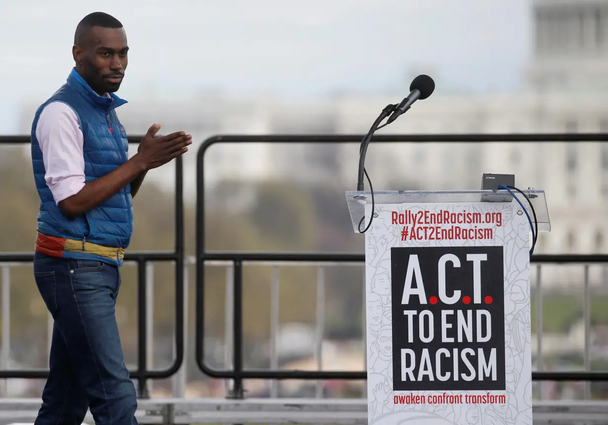 FILE PHOTO: Civil rights activist DeRay Mckesson arrives to speak at the 