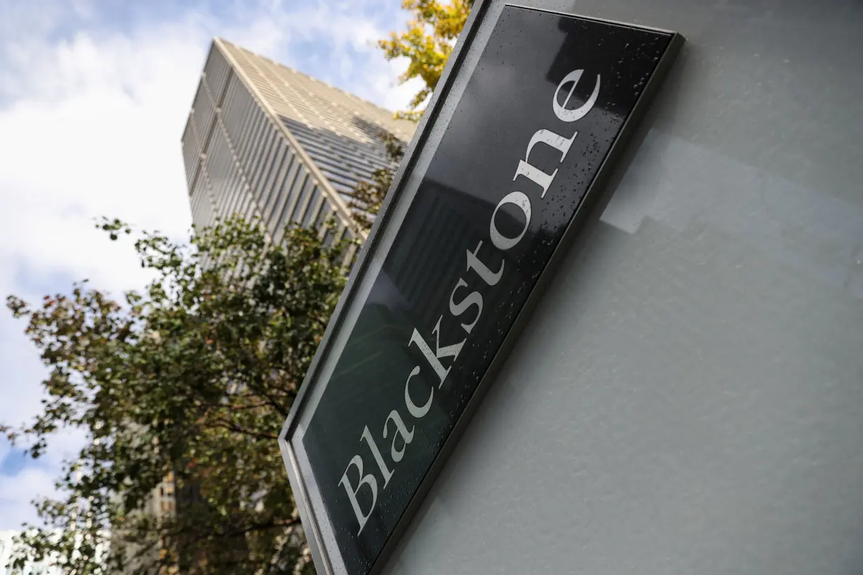 Signage is seen outside The Blackstone Group headquarters in Manhattan, New York