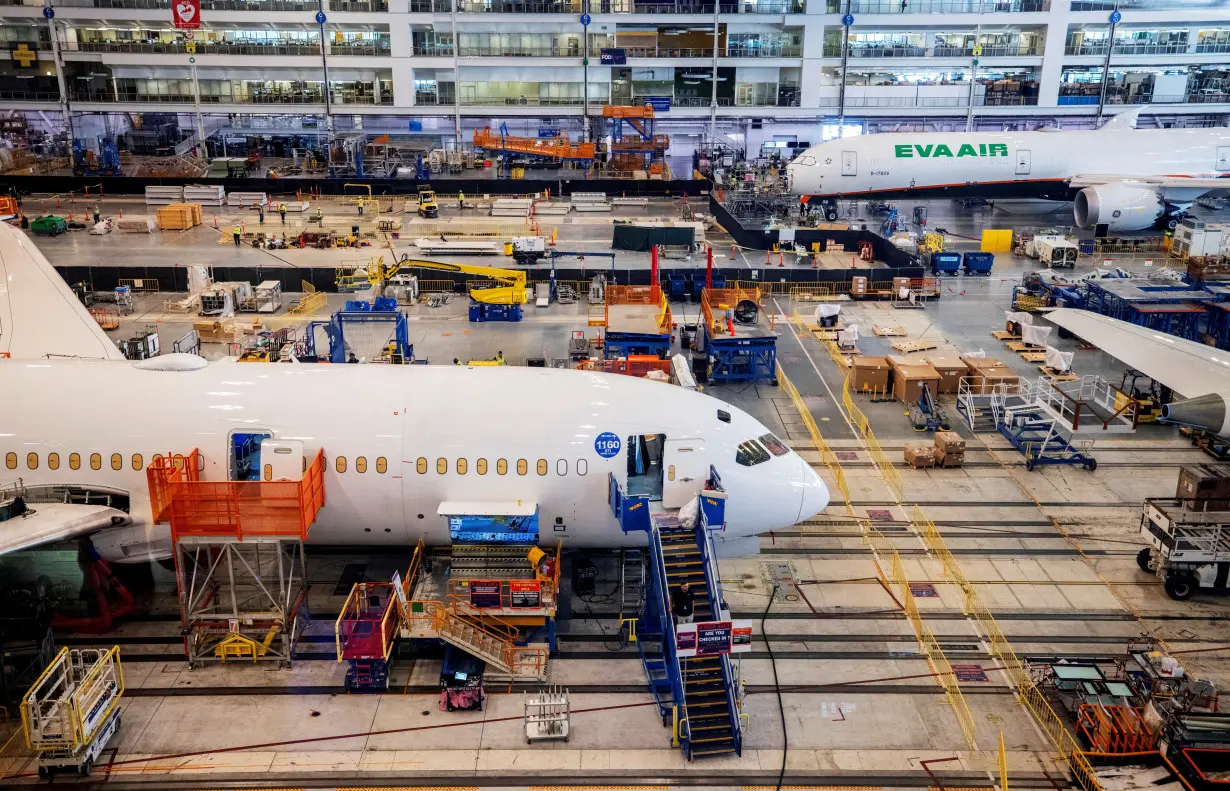 FILE PHOTO: Boeing employees assemble 787s inside their main assembly building on their campus in North Charleston, South Carolina