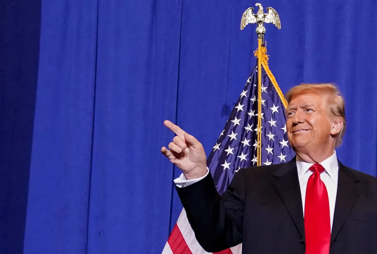 Former U.S. President Trump holds a campaign rally ahead of New Hampshire primary election, in Atkinson