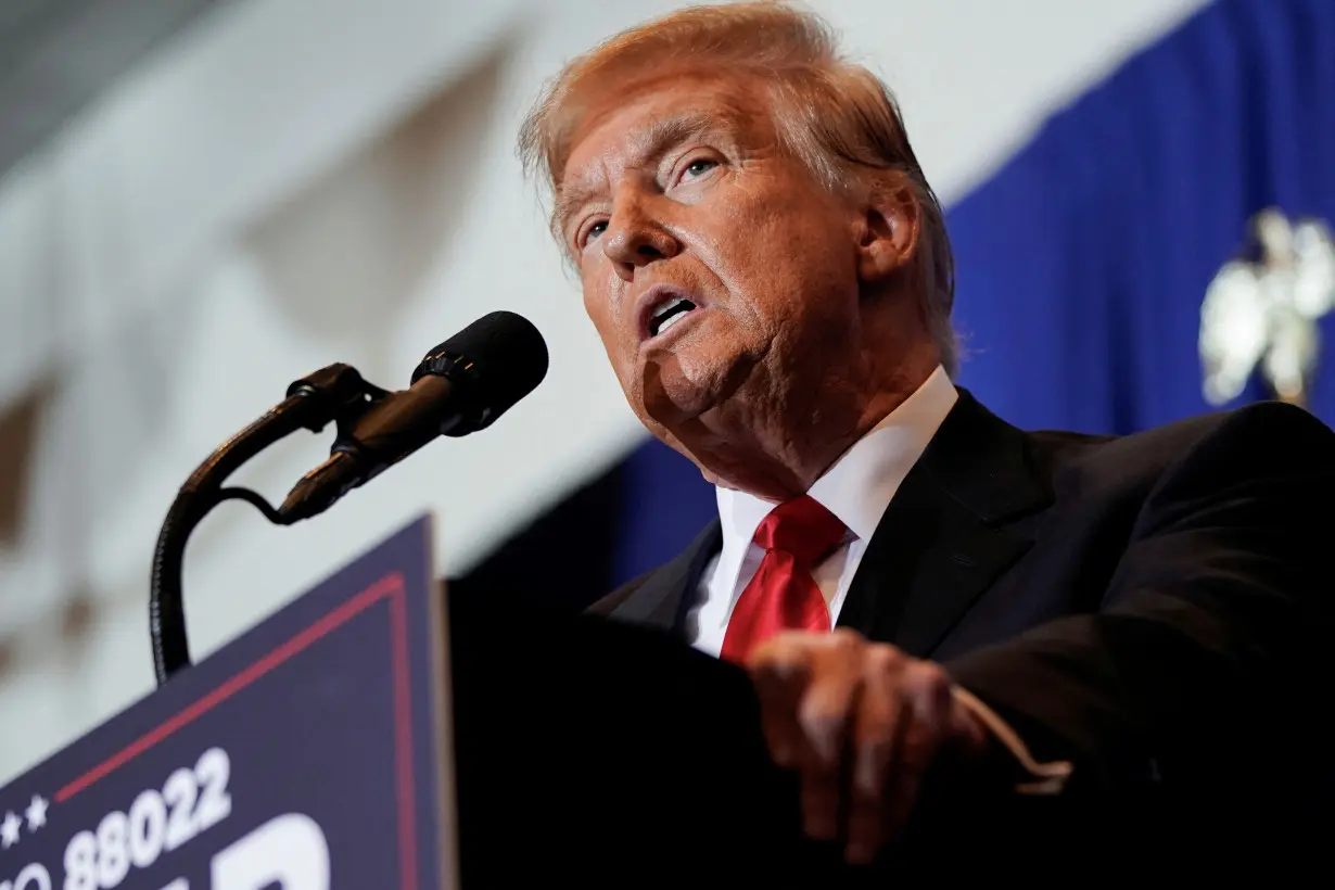 Former U.S. President Trump holds a campaign rally ahead of New Hampshire primary election, in Atkinson