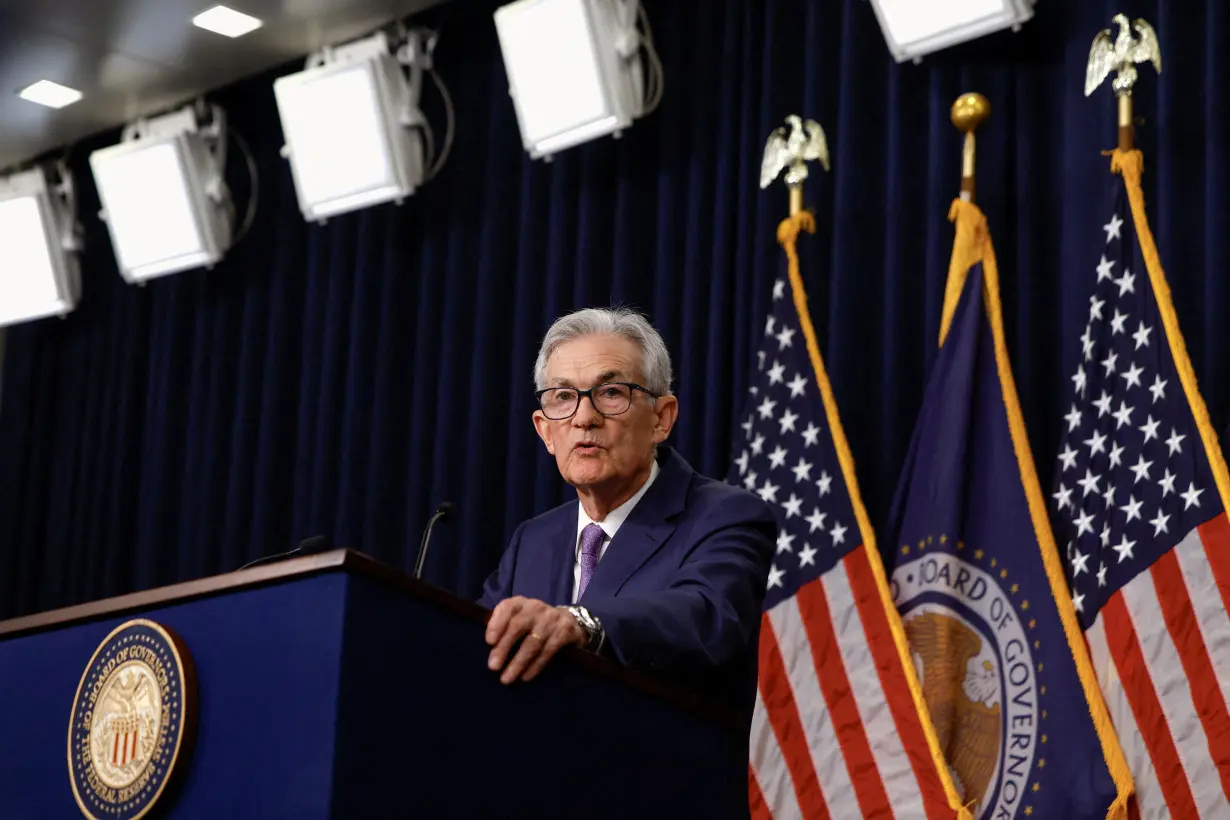 FILE PHOTO: U.S. Federal Reserve Chair Jerome Powell delivers remarks during a press conference, in Washington