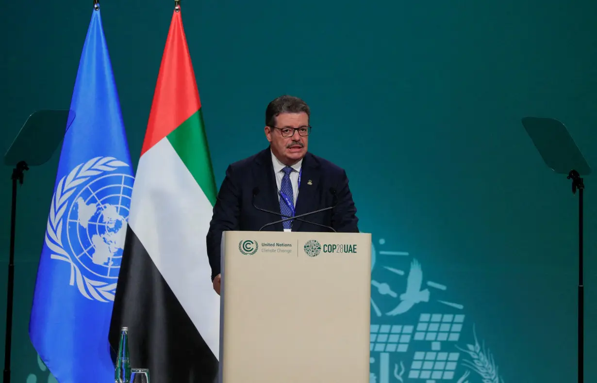 FILE PHOTO: Mohamed Hamel, Secretary General of Gas Exporting Countries Forum (GECF), delivers his statement at the COP28 World Climate Summit, in Dubai