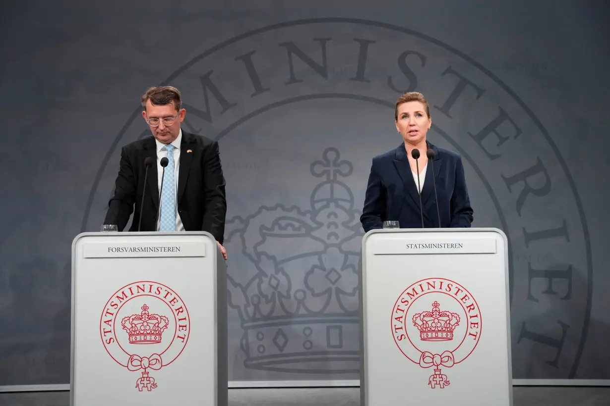 Denmark's Prime Minister Mette Frederiksen and Deputy Prime Minister and Minister of Defense Troels Lund Poulsen hold a press conference on defense cooperation with the United States, in Copenhagen