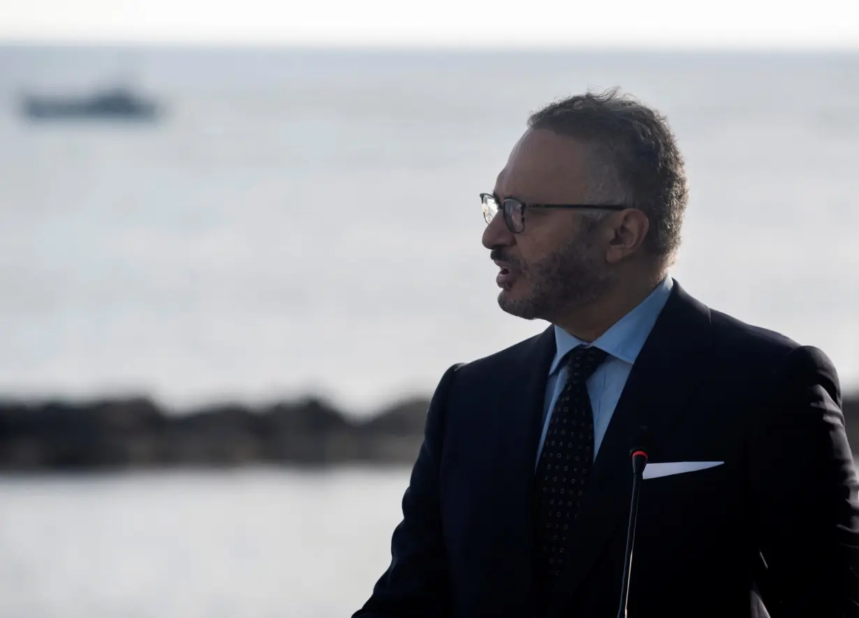 Anwar Gargash, diplomatic adviser of UAE's President, speaks during a joint news conference with Cypriot Foreign Minister Nikos Christodoulides, Greece's Foreign Minister Nikos Dendias and Israeli Foreign Minister Gabi Ashkenazi in Paphos