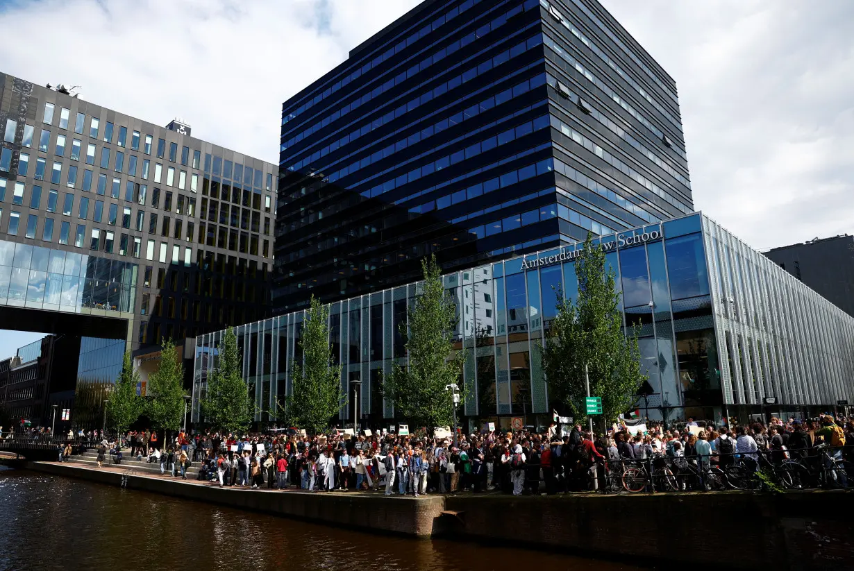 Students and employees of the University of Amsterdam protest against the ongoing conflict between Israel and the Palestinian Islamist group Hamas in Gaza, in Amsterdam