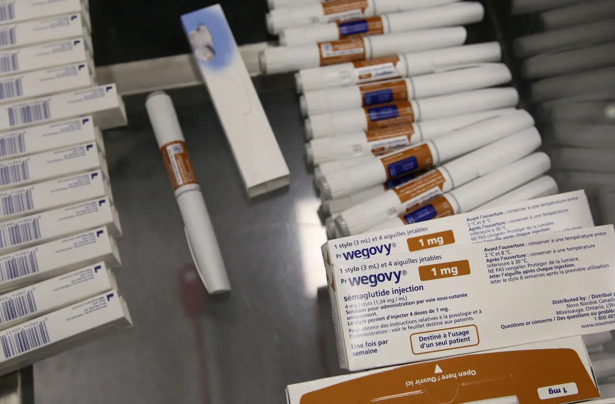 Boxes of Wegovy lie beside a packaging line at Novo Nordisk's facility in Hillerod, Denmark, March 8.