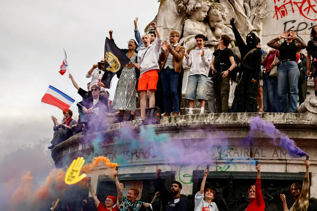 People protest against the French far-right Rassemblement National party, in Paris
