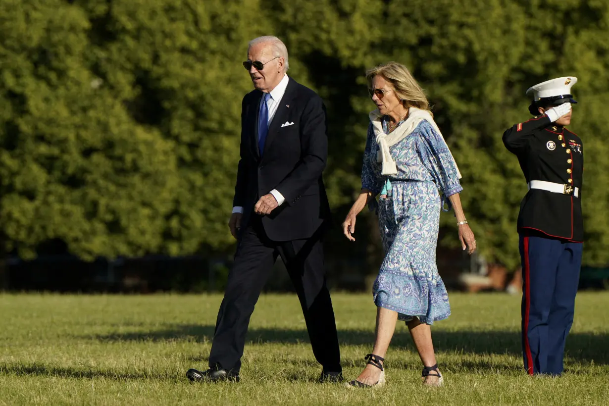 FILE PHOTO: U.S. President Joe Biden steps off Marine One, en route to the White House, at Fort McNair in Washington