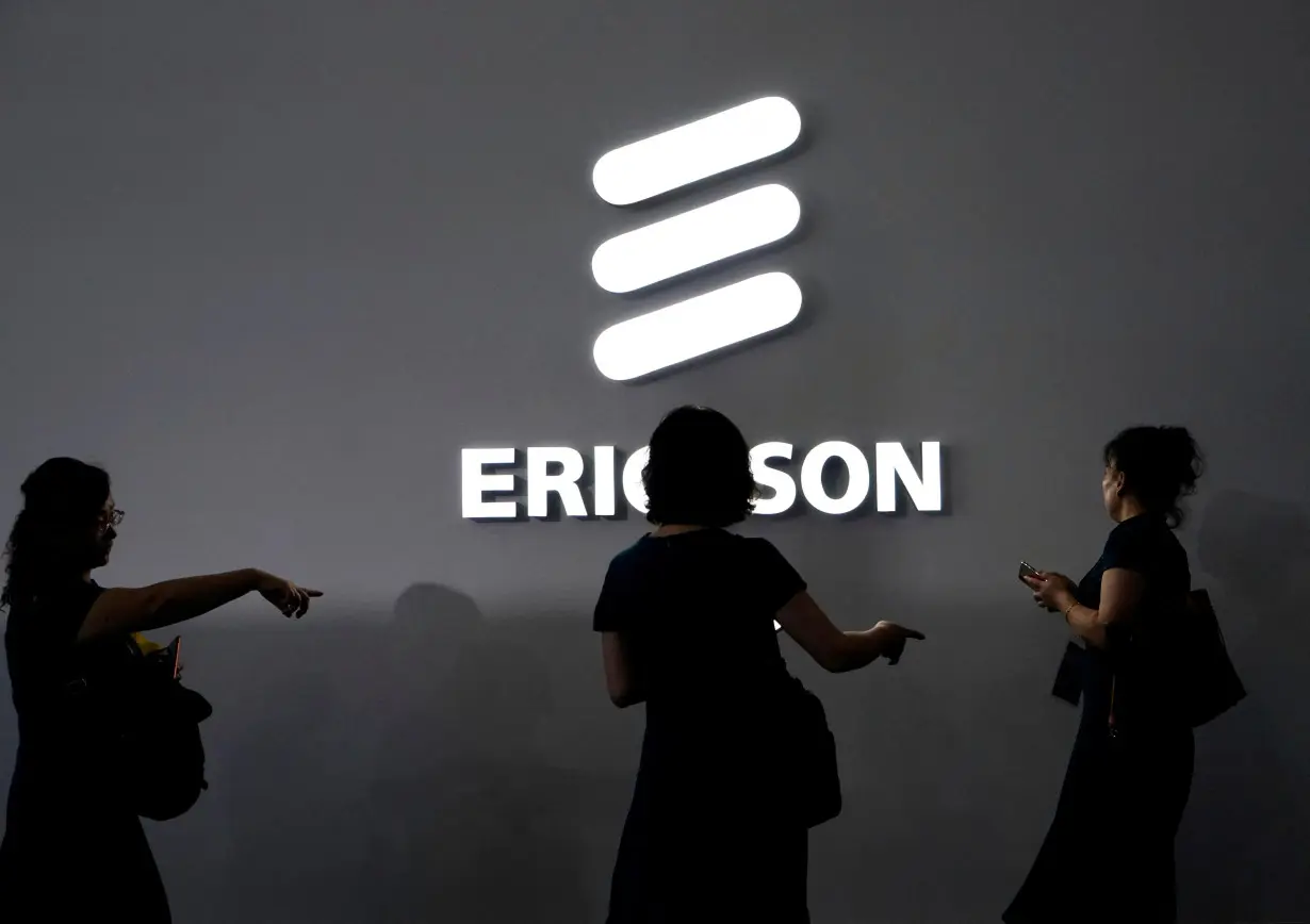 FILE PHOTO: An Ericsson logo is pictured at Mobile World Congress (MWC) in Shanghai