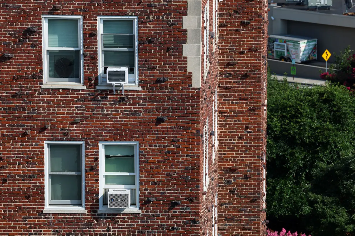 Air conditioning units in an apartment building on July 20, 2022 in Washington, DC.