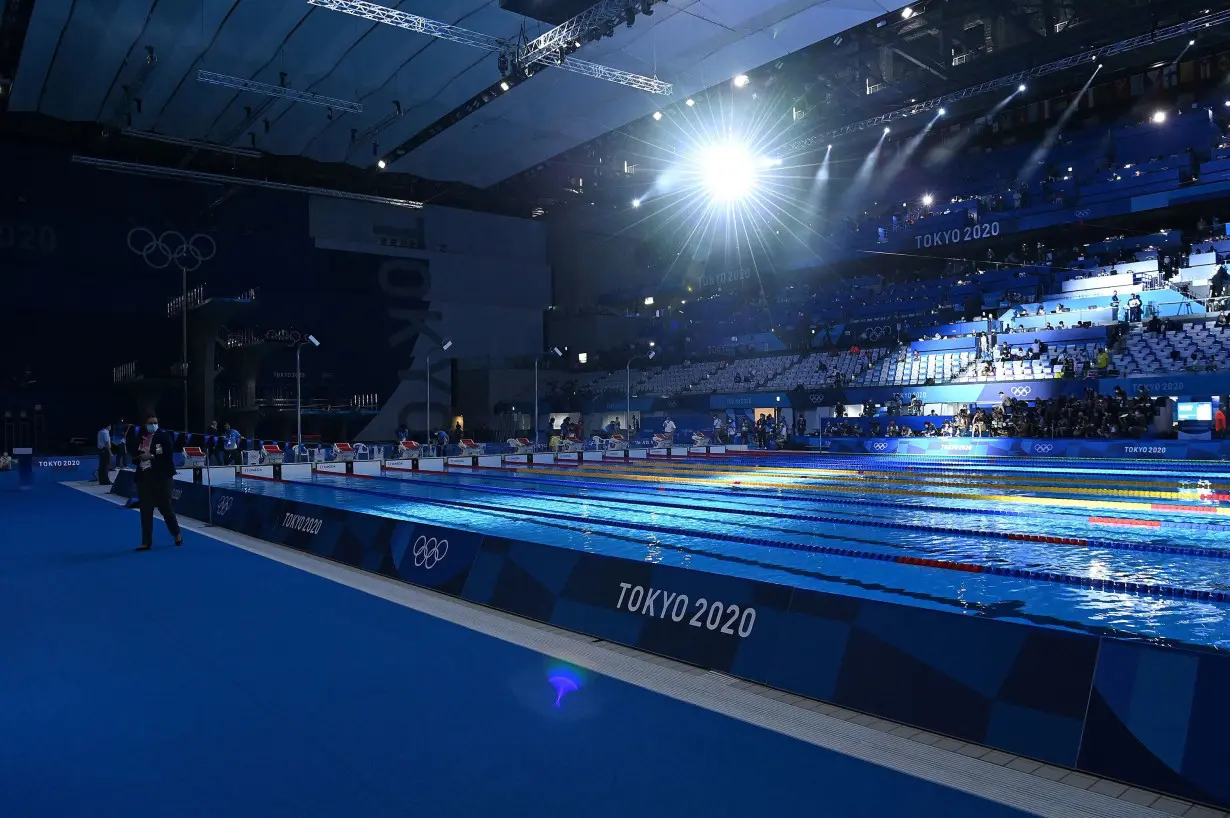 A general view of the main pool is seen during the Tokyo 2020 Olympic Games at the Tokyo Aquatics Centre in Tokyo, Japan, in July 2021.