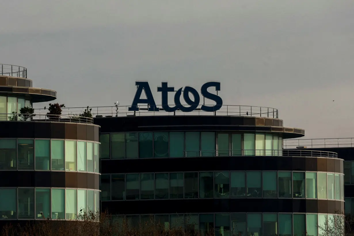 FILE PHOTO: The logo of French IT consulting firm Atos is seen on a company building in Bezons near Paris