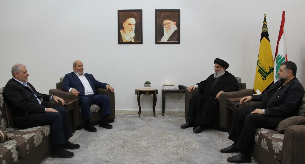 Lebanon's Hezbollah leader Sayyed Hassan Nasrallah meets with top Hamas official Khalil Al-Hayya