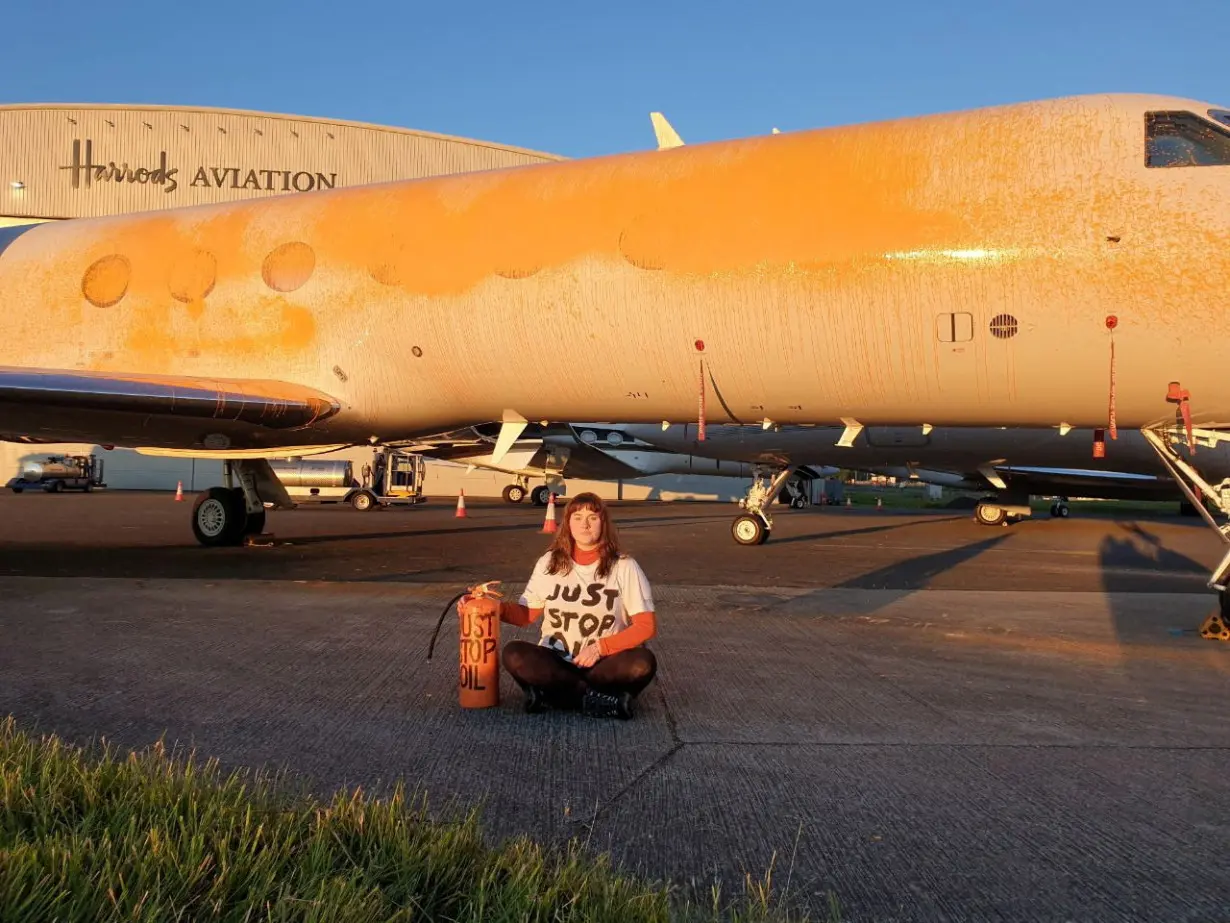 FILE PHOTO: Just Stop Oil spray paints planes at Stansted