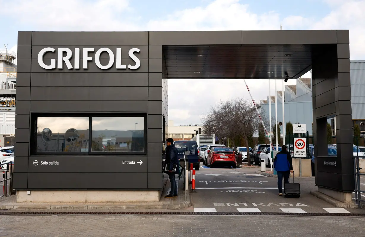 Logo of the Spanish pharmaceuticals company Grifols is pictured on their facilities in Parets del Valles