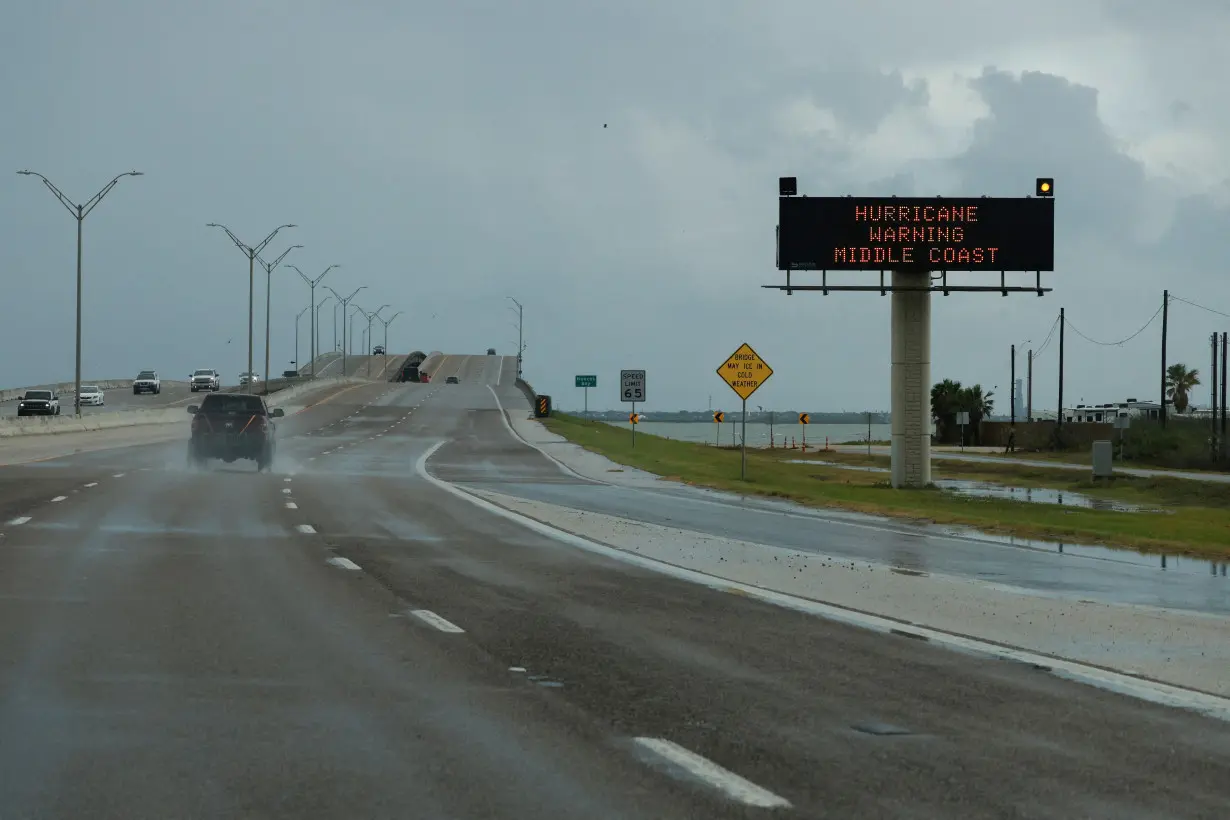 FILE PHOTO: A Hurricane warning sign is pictured in Corpus Christi, Texas