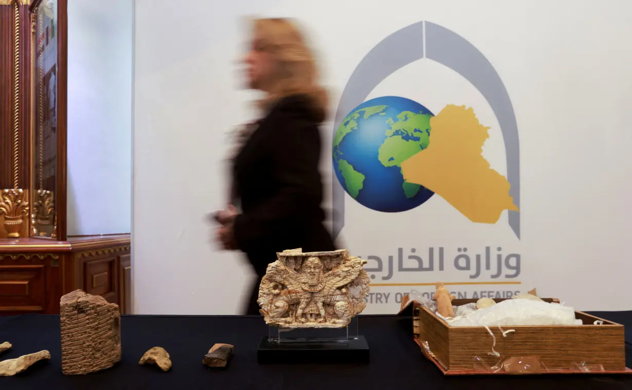 Ancient artifacts are displayed at the Ministry of Foreign Affairs in Baghdad