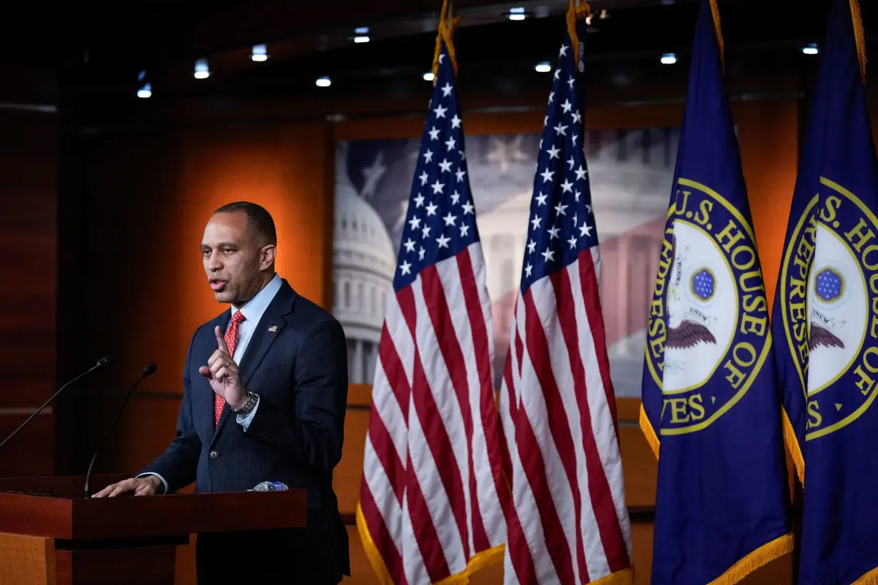 House Minority Leader Hakeem Jeffries speaks during his weekly news conference on Capitol Hill November 15, 2023 in Washington, DC.