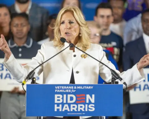 Jill Biden says she's 'all in' on husband's reelection as he insists anew he won't leave the race