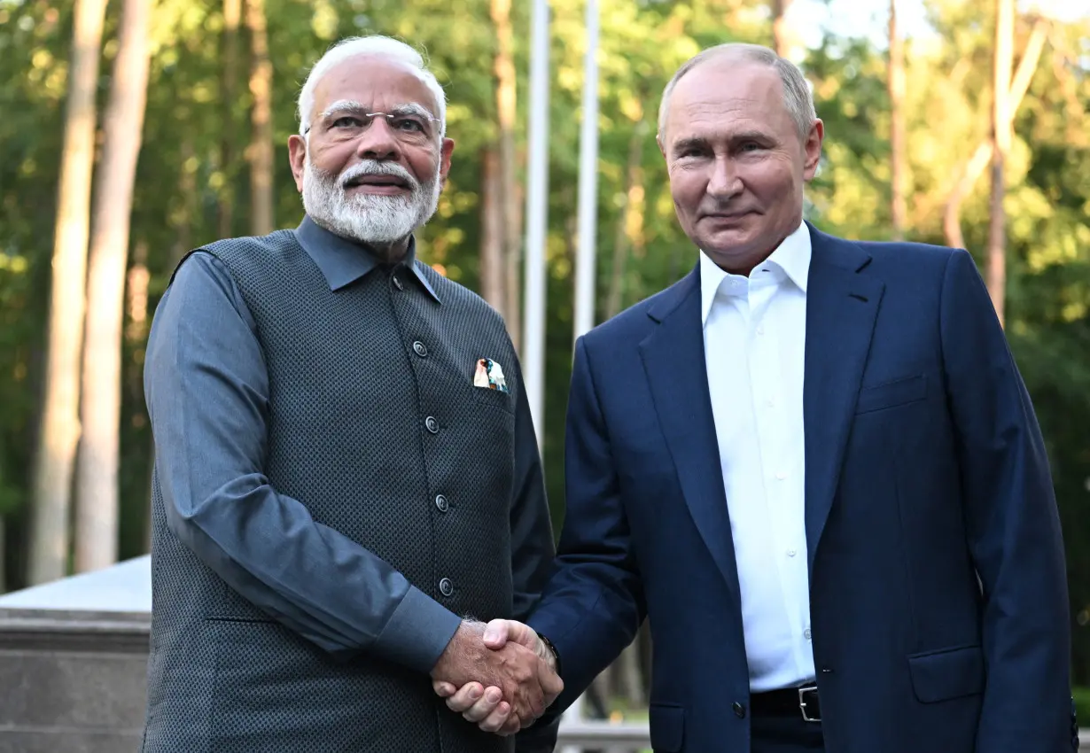 Russia's President Putin and India's Prime Minister Modi meet near Moscow