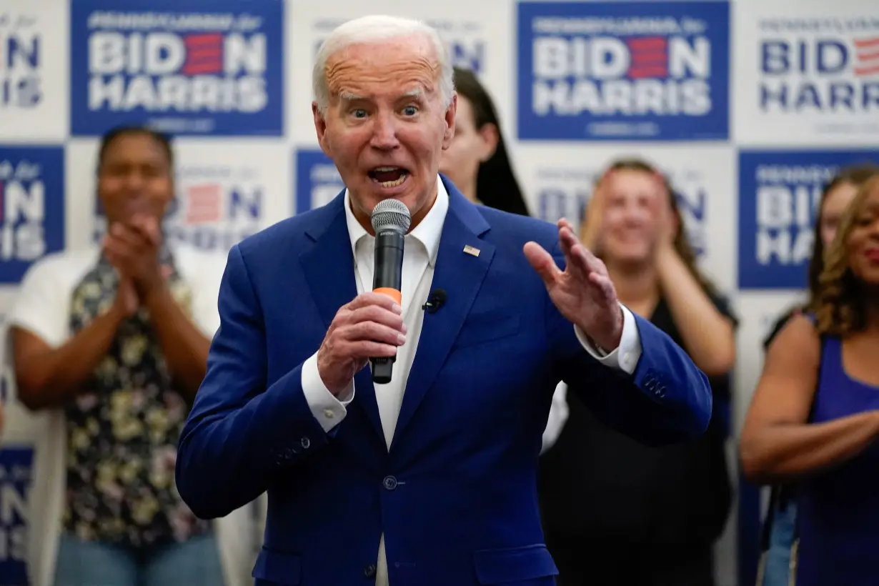 U.S. President Joe Biden delivers remarks at the Roxborough Democratic Coordinated Campaign Office