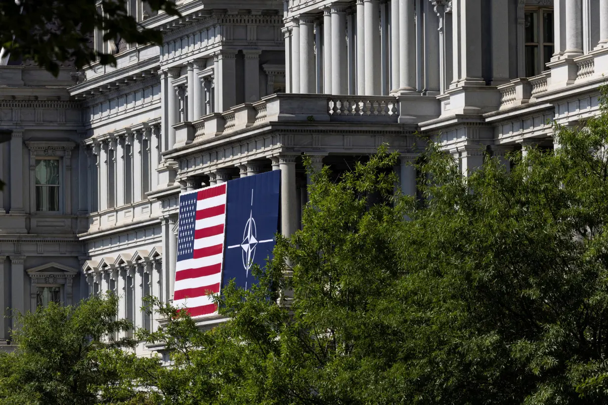 The U.S. flag alongside the NATO flag in Washington