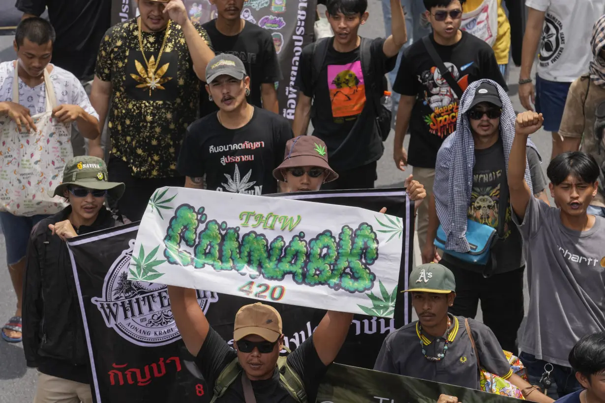 Cannabis advocates in Thailand protest a proposal to ban again its general use