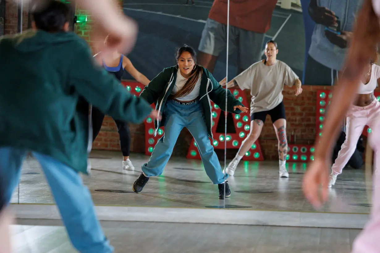 FILE PHOTO: U.S. breakdancer Logan Edra performs a sequence of dance moves as she teaches a breakdancing class at Playground LA in Los Angeles