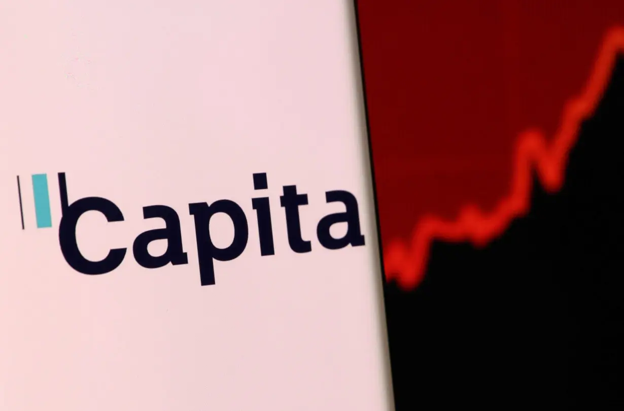 Illustration shows smartphone with Capita's logo