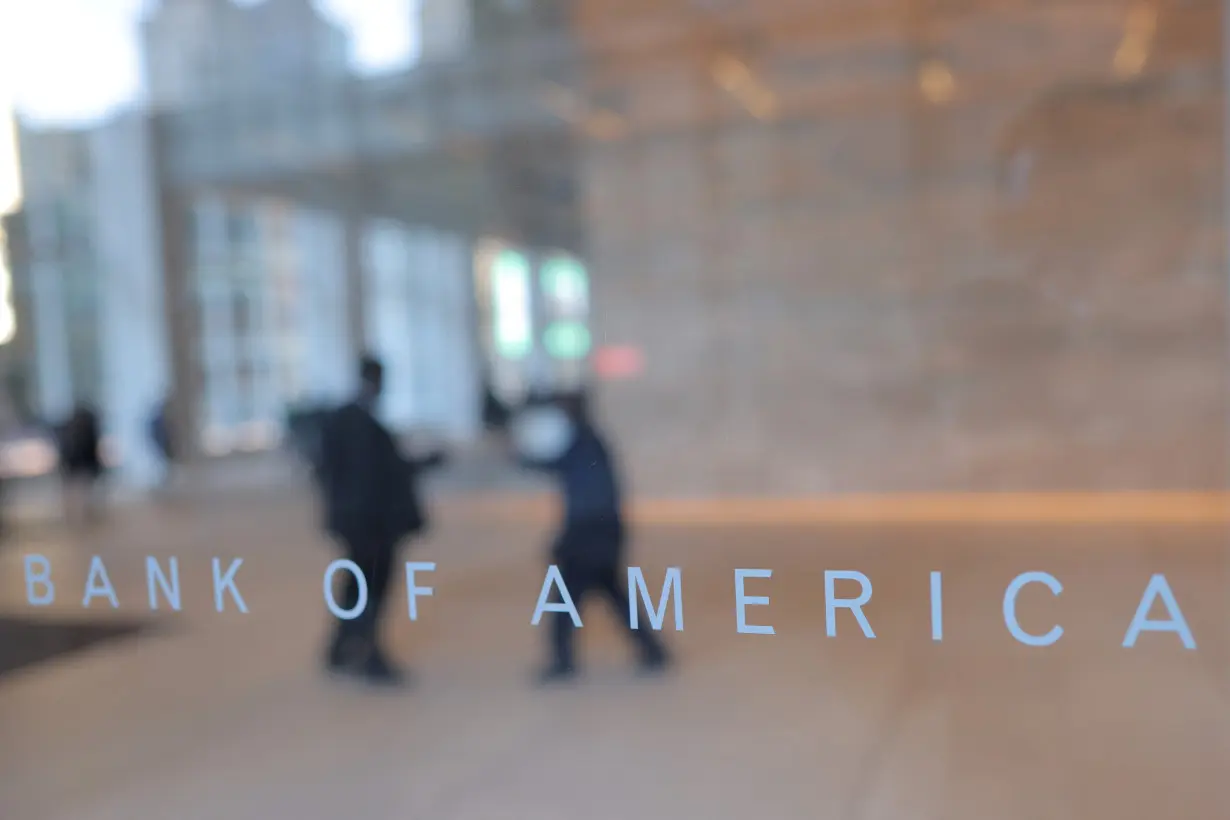 Signage is seen at the Bank of America Tower in Manhattan, New York City