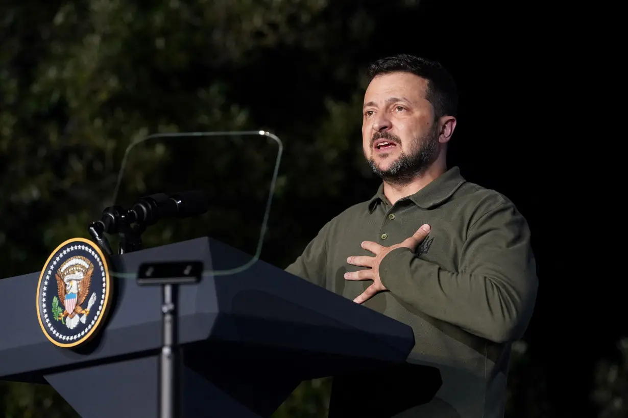 Ukrainian President Volodymyr Zelenskiy attends a press conference after a bilateral meeting on the sidelines of the G7 summit, in Fasano, Italy, June 13.