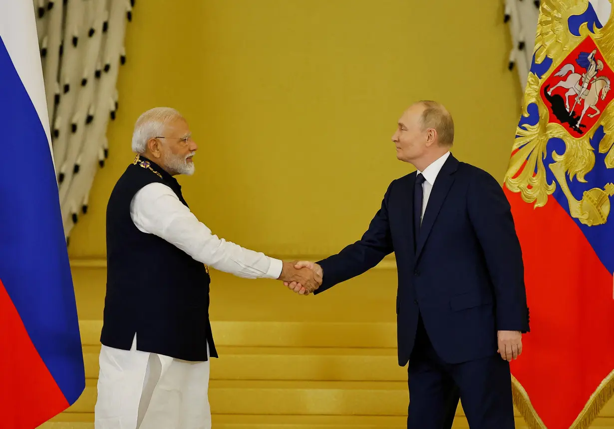 Russia's President Vladimir Putin meets with India's Prime Minister Narendra Modi in Moscow