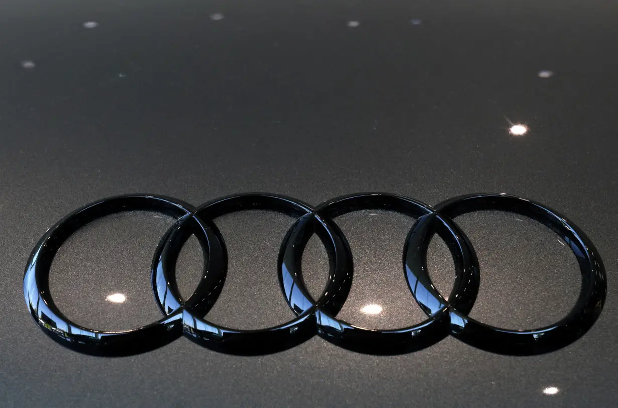 FILE PHOTO: The logo of Audi is seen on a car in Brussels