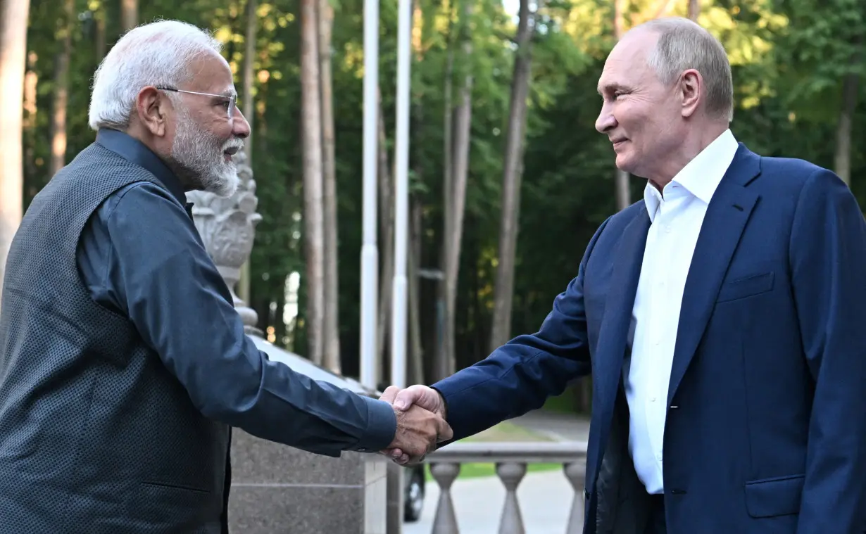 Russia's President Putin and India's Prime Minister Modi meet near Moscow