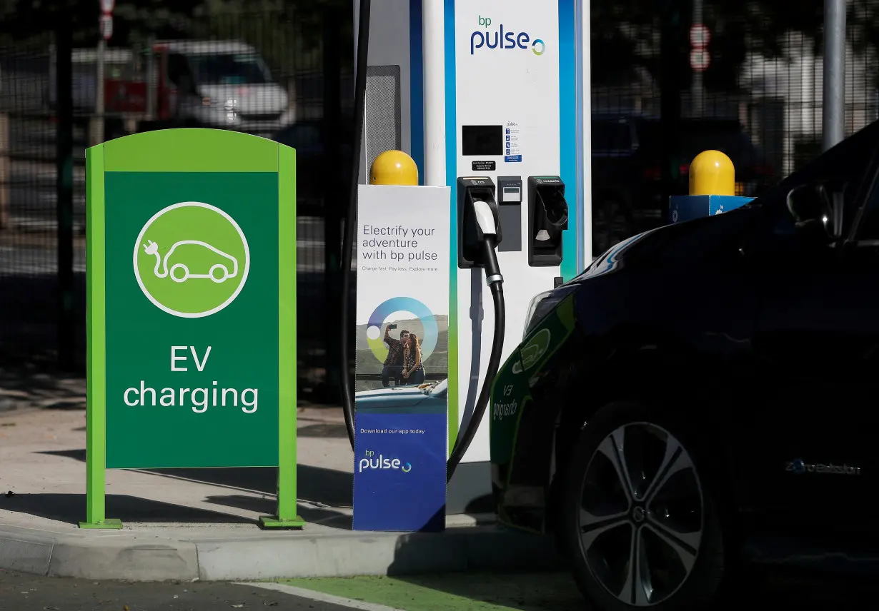 FILE PHOTO: A BP Pulse electric vehicle charging point is seen in London