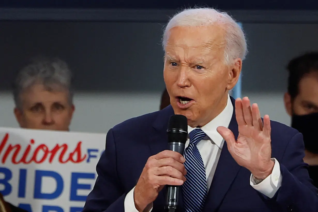 U.S. President Biden visits a meeting of national union leaders at the AFL-CIO Headquarters in Washington