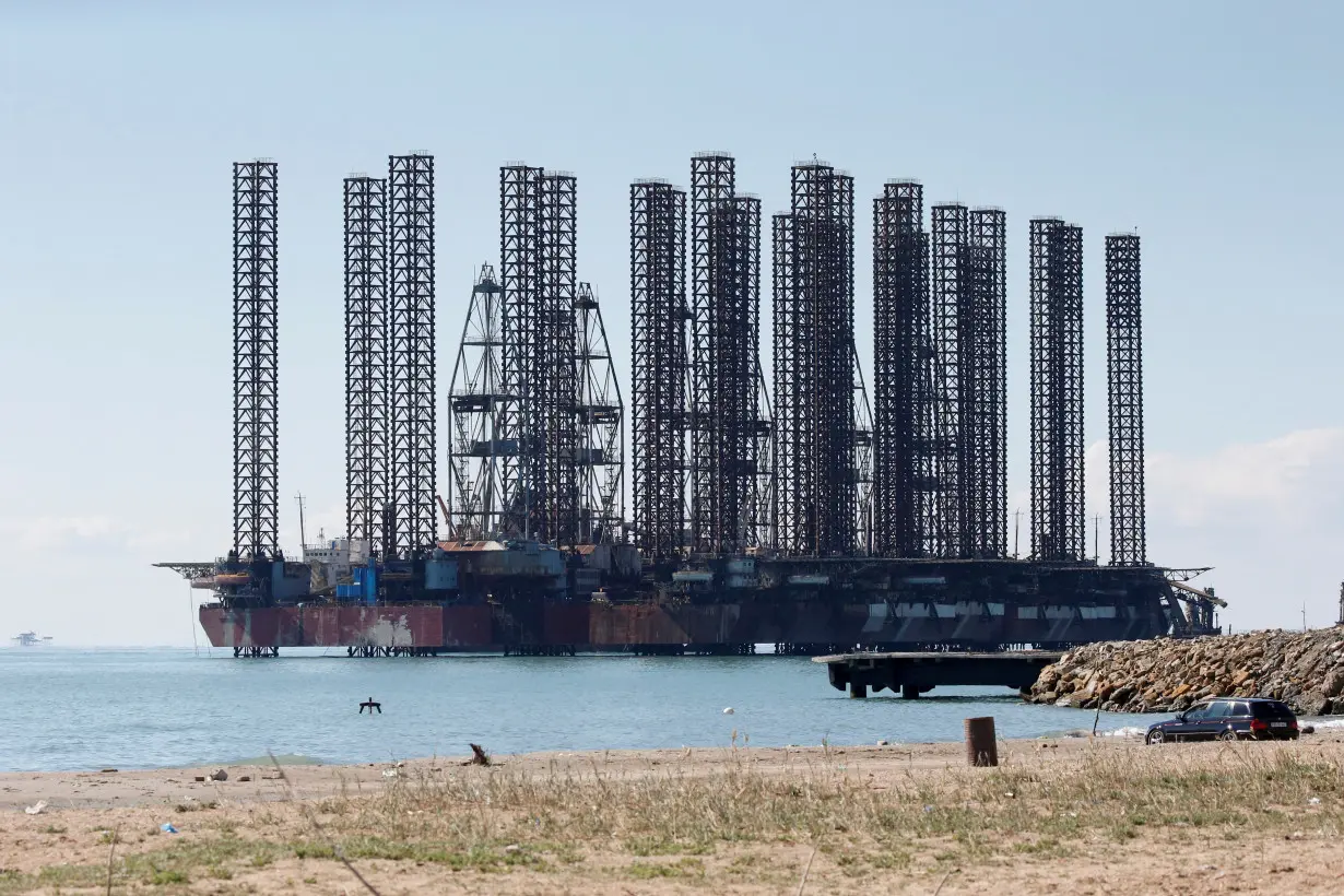 FILE PHOTO: An offshore oil rig is seen in the Caspian Sea near Baku