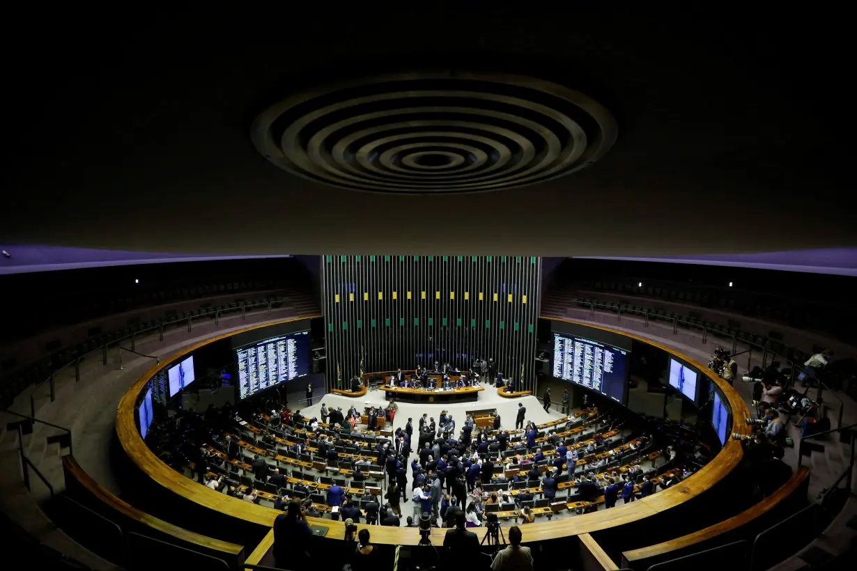 A general view shows the plenary chamber of deputies during a session to elect the new Brazil's Lower House president in the plenary of the House of Representatives in Brasilia