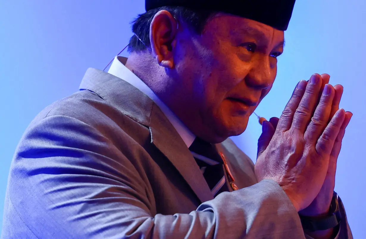 FILE PHOTO: Indonesian President-elect Prabowo Subianto speaks in Singapore