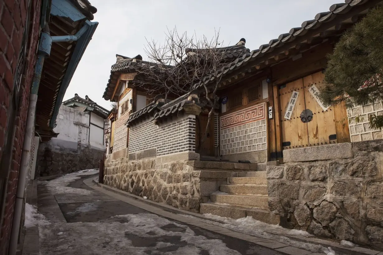 A well-preserved neighborhood in Bokchon Hanok Village is pictured in Seoul, Korea on January 1, 2023.