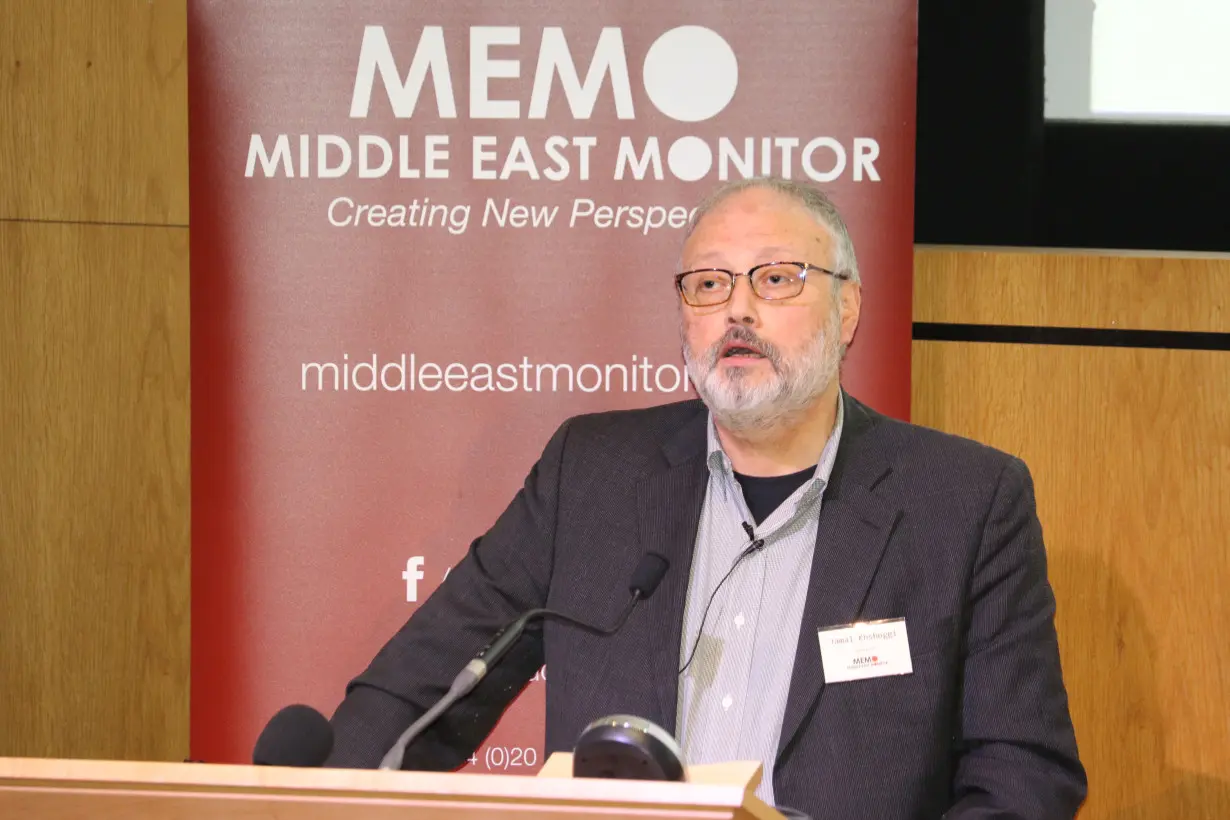 Saudi dissident Jamal Khashoggi speaks at an event hosted by Middle East Monitor in London