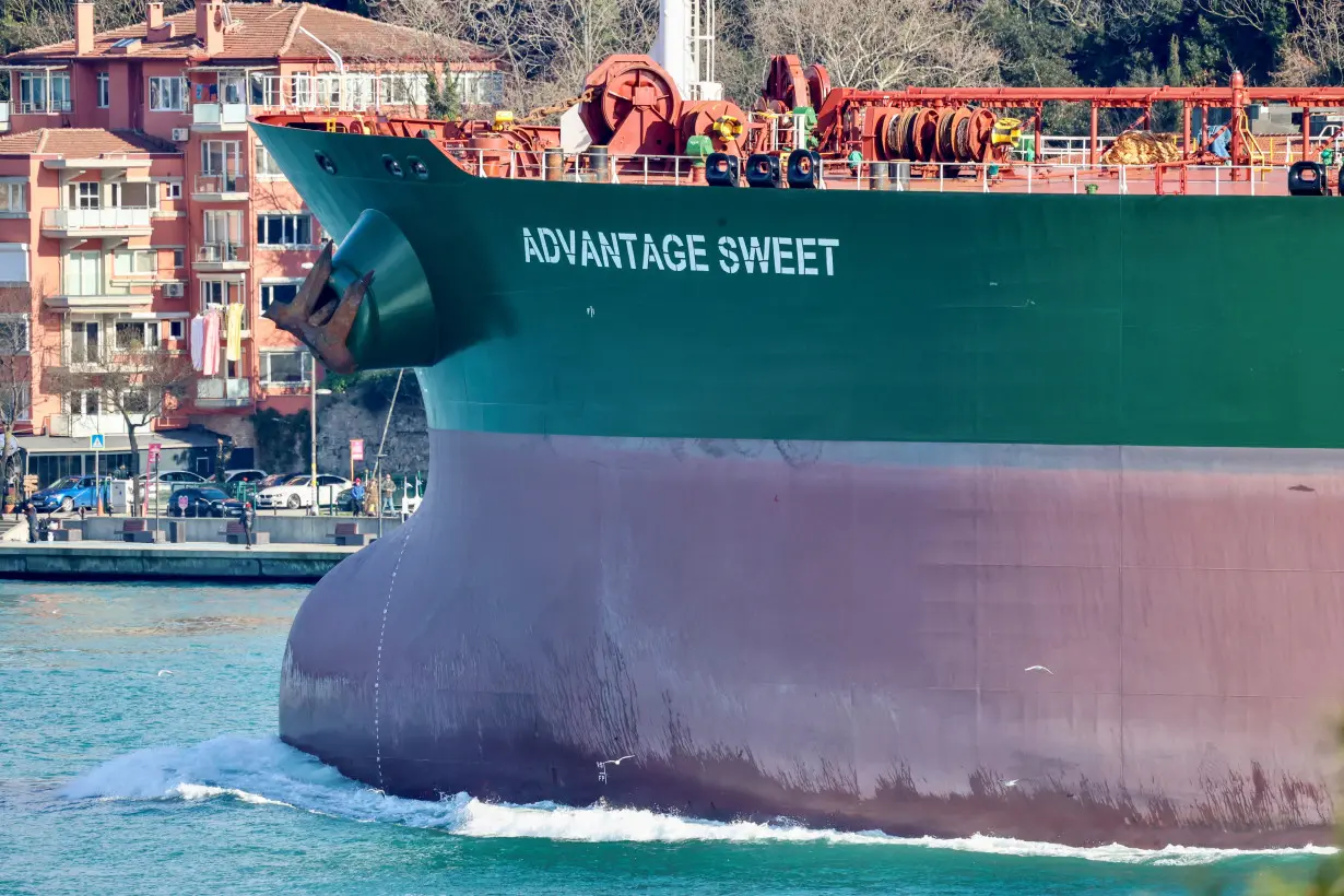 Marshall Islands-flagged oil tanker Advantage Sweet at Marmara sea near Istanbul