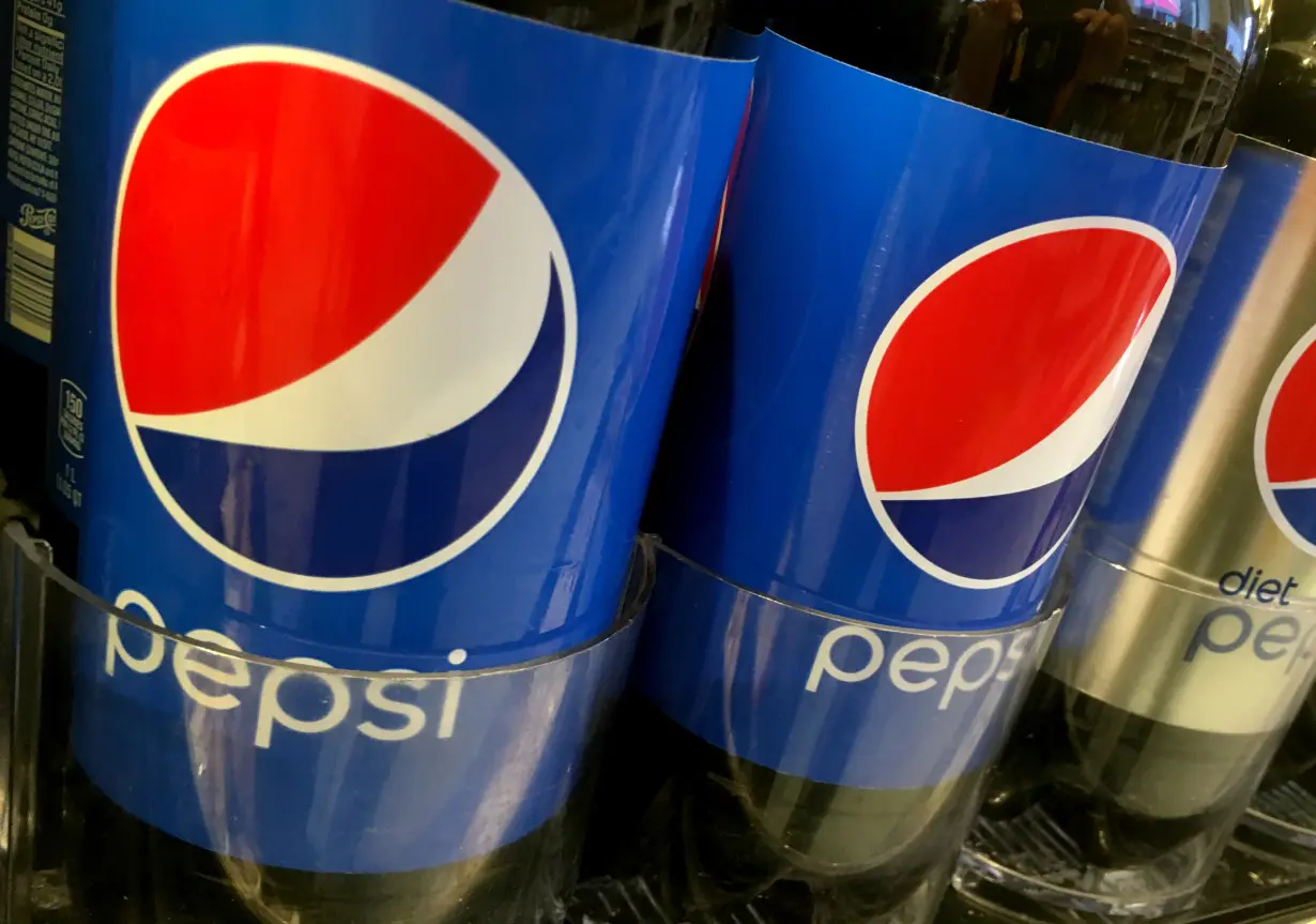 Pepsi bottles are seen lined up at a store in New York