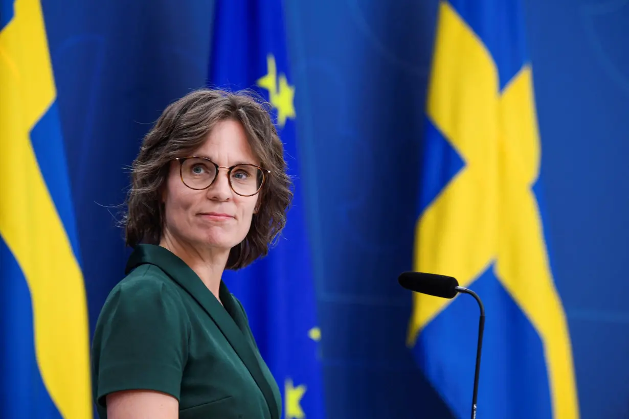 Swedish EU Minister Jessika Roswall is proposed as Sweden's nomination for new EU Commissioner, during a press coference in Stockholm