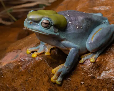 Rare genetic mutation turns green frog blue